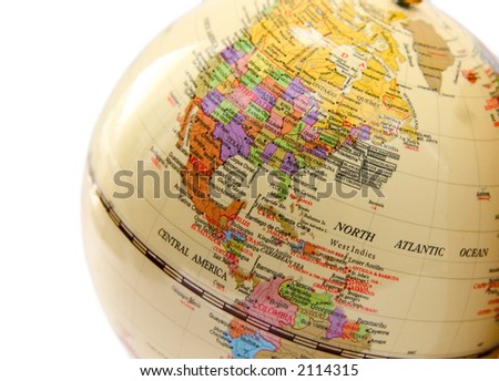 globe with the image of the USA Canada and Mexico on a white background