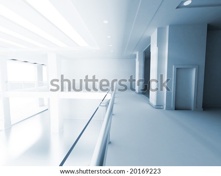 hall of a business building with columns and light from a window