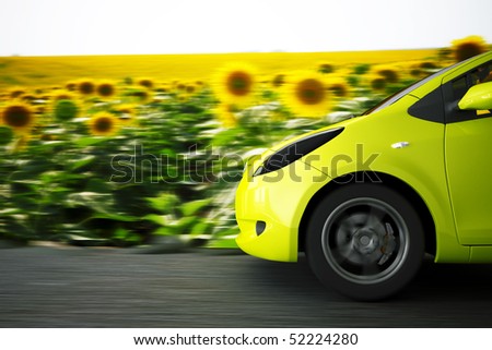 high speed car on a background summer landscape