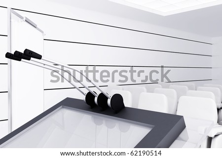 Microphones And Visual Board In Modern Conference Room Stock Photo ...