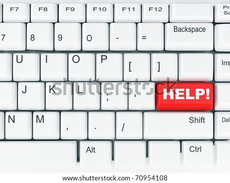 white computer keyboard with the red button help