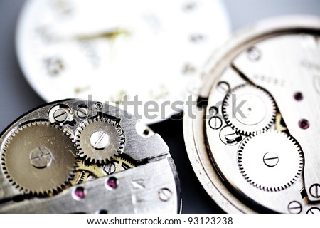 Old metal mechanical clock with gear wheels