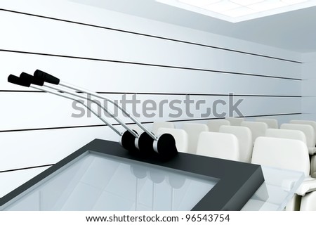 Microphones On Stand In Modern Conference Room Stock Photo ...