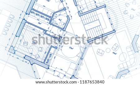 Architecture design: blueprint plan - illustration of a plan modern residential building