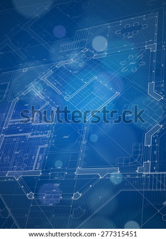 Architecture design: blueprint house plan & blue technology background - vector illustration