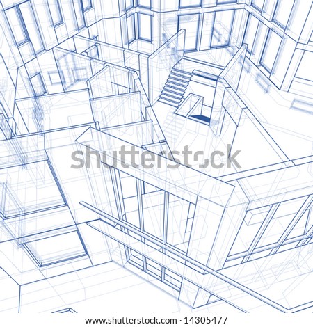 architecture blueprint: house 3d technical draw