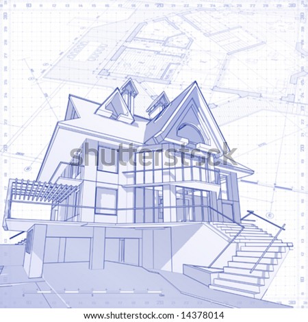 3D house vector technical draw 3D house vector technical draw