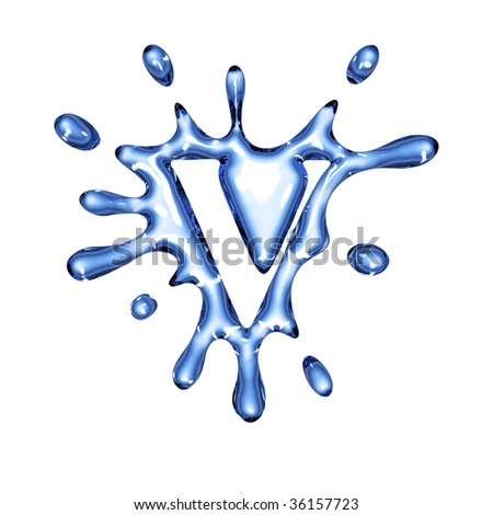 stock photo blue liquid alphabet with splashes and drops letter V