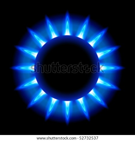 stock vector blue flames of a burning natural gas on black background 