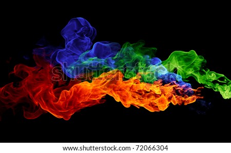 stock photo color fire red blue green flames on a black background