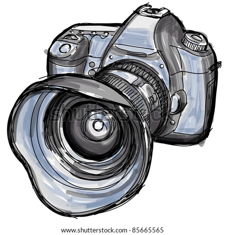 Sketch of a modern digital photo camera. Bitmap copy my vector ID 68682208