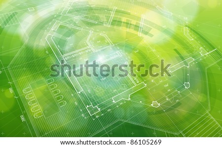 Green abstract house plan. Bitmap copy my vector ID 81985189