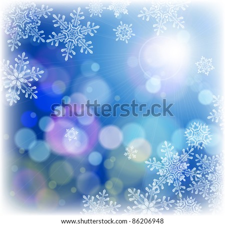 Snowflakes falling on background of twinkling lights.  Bitmap copy my vector ID 64890112