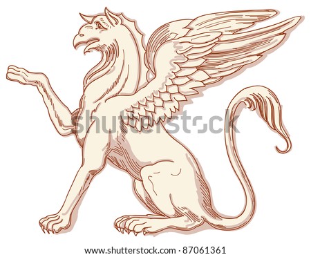 Griffin - hand draw sketch. Bitmap copy my vector ID 84635956