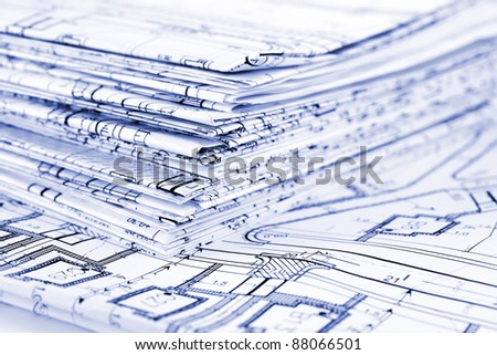 Blueprints - a stack of professional architectural drawings