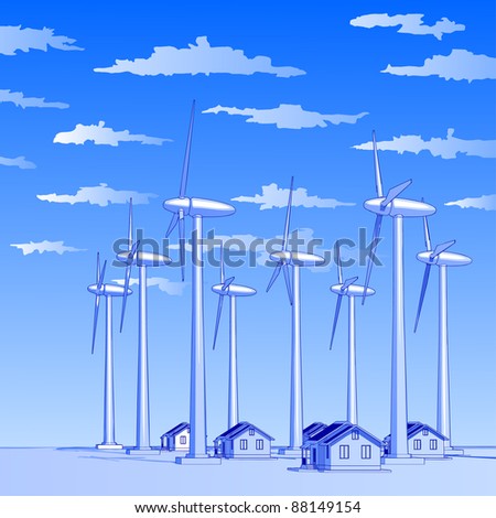 Industry concept: wind-driven generators & houses with solar power systems. Bitmap copy my vector id 11227393