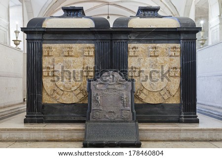 Lisbon, Portugal, September 15, 2013: King D. Carlos I and Prince D. Luiz Tombs. Pantheon of the House of Braganza. Sao Vicente de Fora Monastery. Lisbon, Portugal.
