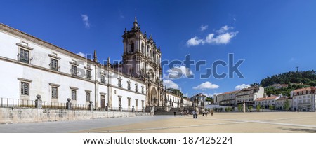 Alcobaca, Portugal - July 17, 2013: Alcobaca Monastery, a masterpiece of the Gothic architecture. Cistercian Religious Order. Unesco World Heritage. Portugal.