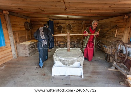 Priscos, Portugal. December 26, 2014: Depiction of the professions in the Holy Land. Built by the population, the live Nativity Scene and biblical village reenactment is the largest in Europe.