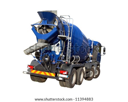 Blue Cement Mixer Truck isolated on white.