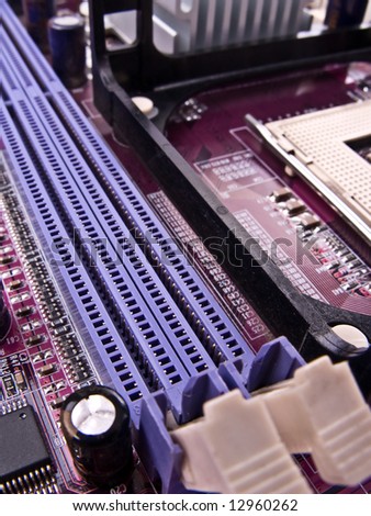 Macro of the Ram memory slots in a pc motherboard