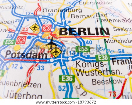 Close up of a road map of Berlin