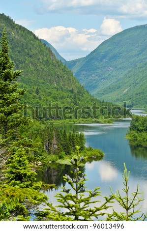 Wonderful view of the Malbaie river in the Hautes-Gorges-de-la-Rivière-Malbaie national park - Canada