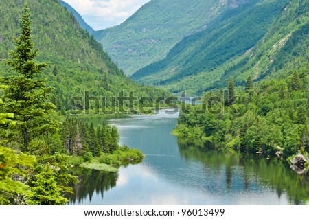 Beautiful landscape of the Malbaie River in the Hautes-Gorges-de-la-Rivière-Malbaie national park - Canada
