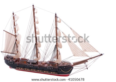 old fully rigged sail ship model on white