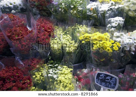 Flower shop arrangement outside a shop in Paris