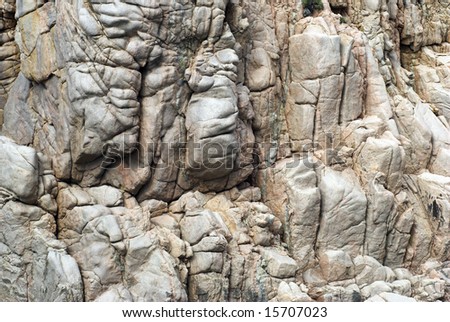 Gray Mountain Wall. Corsican Mountain Rocks. Coastline outside Porto, Corse-Du-Sud, Corsica, France