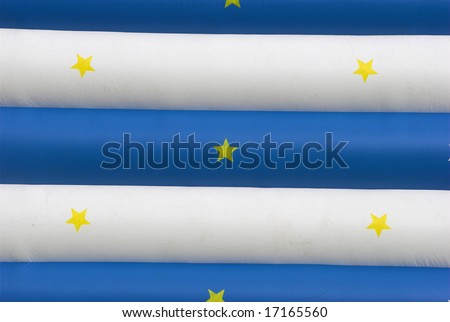 Part of big toy Bouncy Castle in blue and white stripes