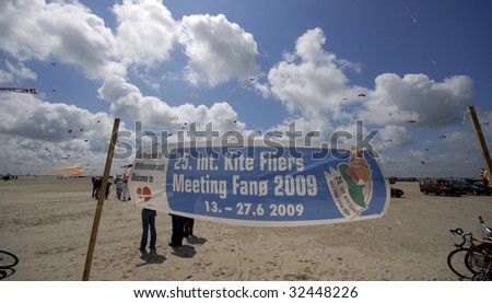 FANOE, DK - JUNE 20: Sign on the beach. 25. International Kite Fliers Meeting Fanoe, June 20, 2009 on Fanoe Island, Denmark.