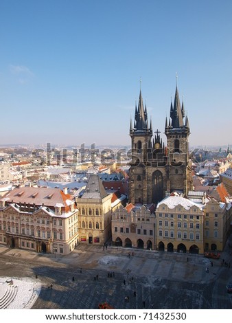A Gothic architecture in old town square in Prague in winter