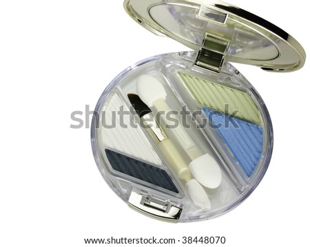 A compact eye shadow cosmetic case. Clipping path included in file for easy extraction from background.