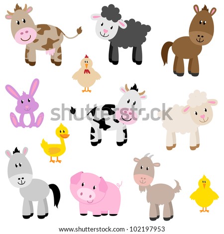 Vector Set of Cute Farm Animals