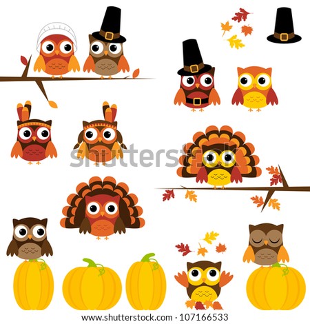 Vector Set of Cute Thanksgiving Owls Vector Set of Cute Thanksgiving Owls