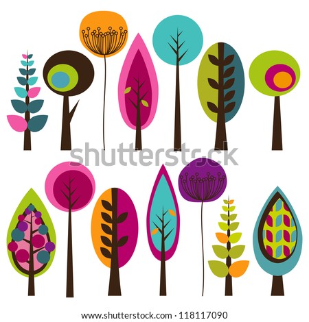  Vector Collection of Retro Trees - stock vector