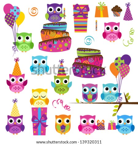  Themed Birthday Party on Vector Set Of Party Or Birthday Themed Owls   139320311   Shutterstock