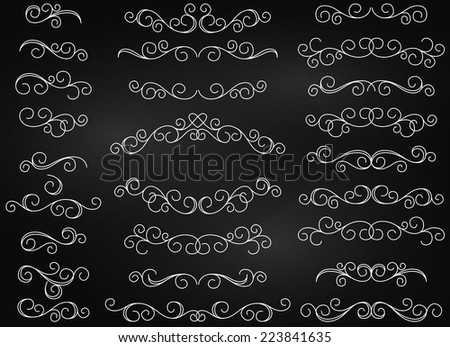 Chalkboard Doodle Style Hand Drawn Vector Flourishes and Frame with Heart
