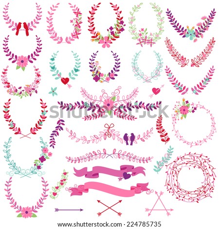 Vector Collection of Valentine's Day or Wedding Themed Laurels and Wreaths Vector Collection of Valentine's Day or Wedding Themed Laurels and Wreaths
