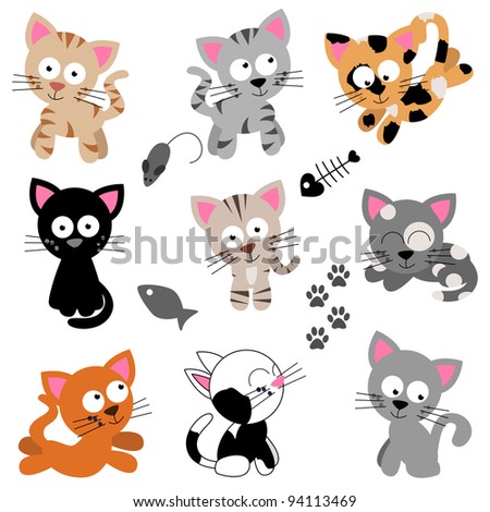 Vector Collection Of Cute Cartoon Cats