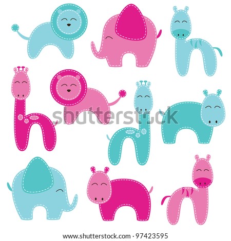 Vector Set of Cute Baby Shower Animals