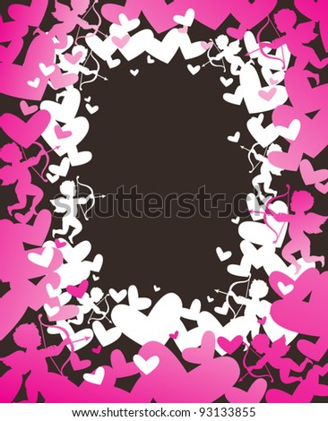 Frame Design for Valentine Day with lot of pink hearts and angels