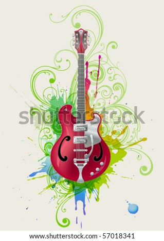 Vector Electric Guitar On Grunge Abstract Background - 57018341