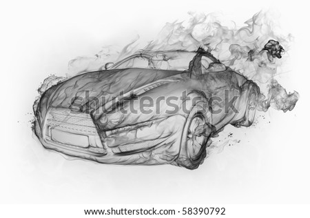Cartoon  Exhaust on Smoke Car Isolated On A White Background  Original Car Design