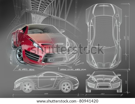 Sport Cars on Sports Car Blueprints  Non Branded Concept Car  Stock Photo 80941420