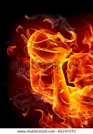 Fire basketball player with a fire ball