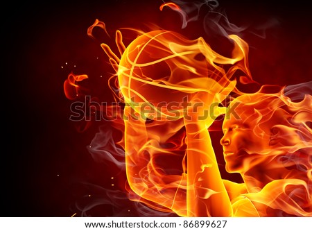 Fire basketball player with a fire ball