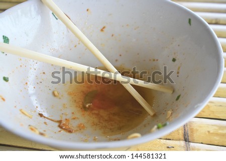 Empty bowl after eat and it\'s dirty./Empty bowl.